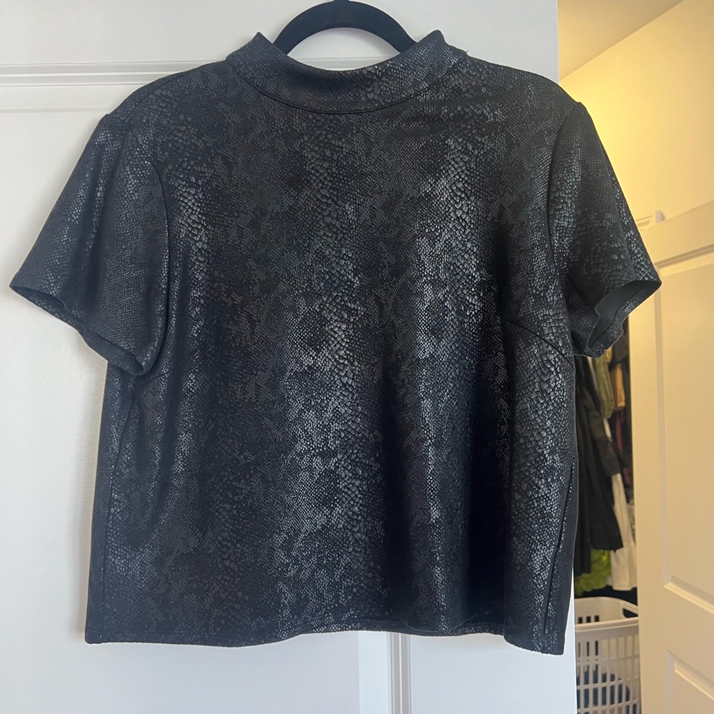 Black Mock Neck Snakeskin Top